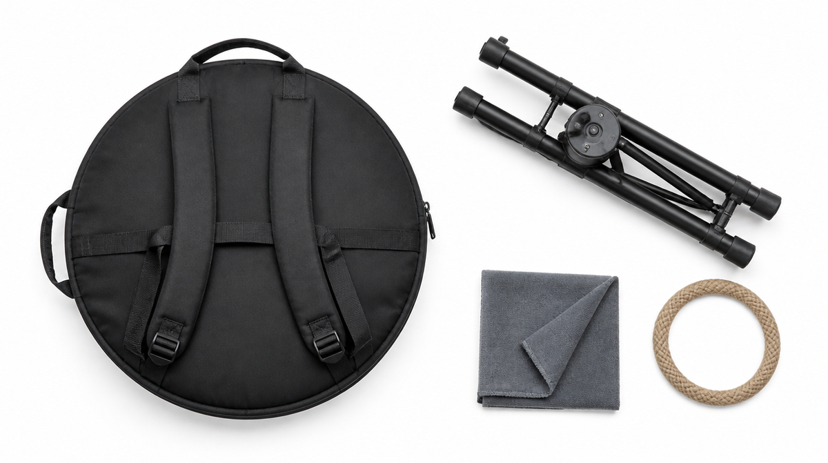 Housse, trÃ©pied, chiffon et ruban de protection : les quatre accessoires qui couvrent l'essentiel. Image