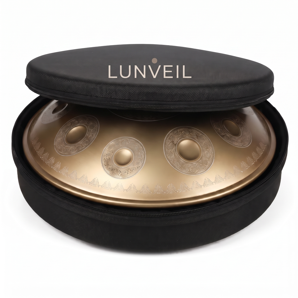 Handpan NAÏROS dans sa housse de transport rembourrée Lunveil