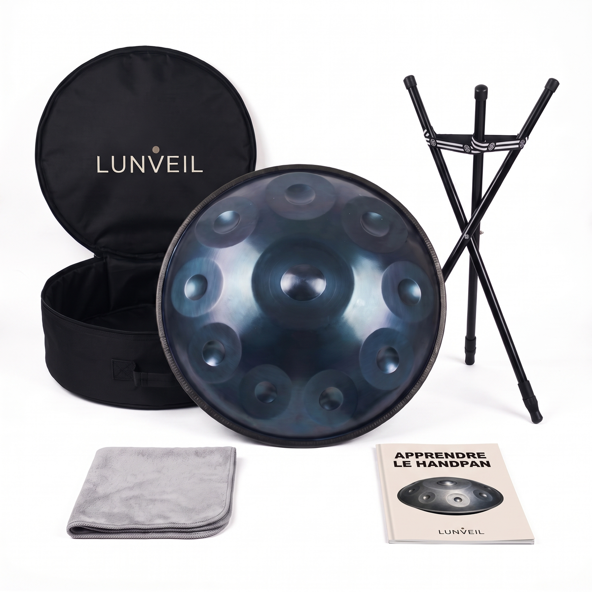 Pack handpan SONARA Lunveil : instrument, housse, trépied, chiffon et méthode