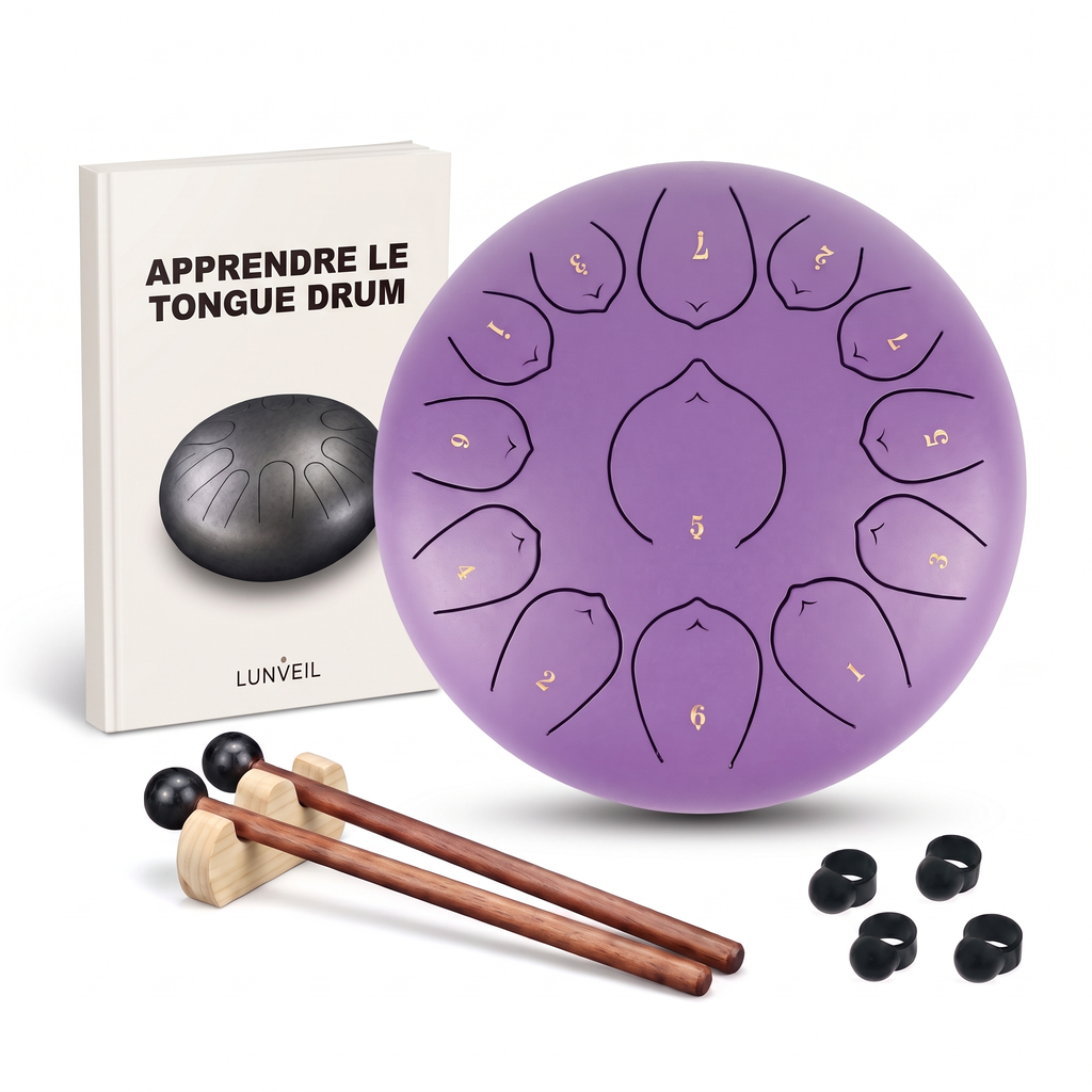 Pack tongue drum TAËLO violet avec méthode Lunveil, mailloches et protège-doigts