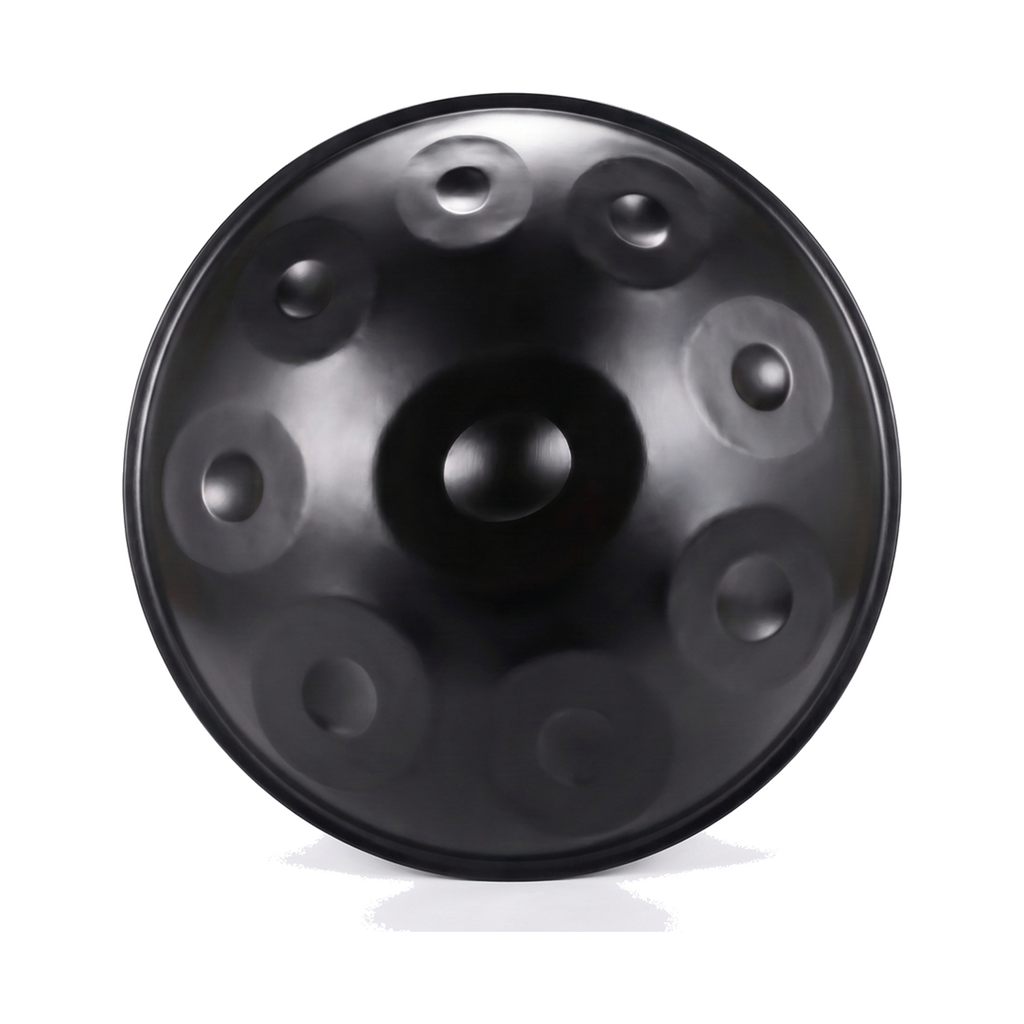 Handpan AZKAR vu de dessus, gamme D Kurd, champ tonal visible